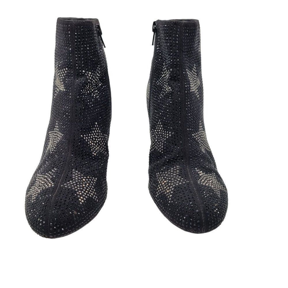 INC Floriann5 Ankle Booties 10 Black Sparkle‎ Silver Star Chunky Heel Holiday - Picture 2 of 11